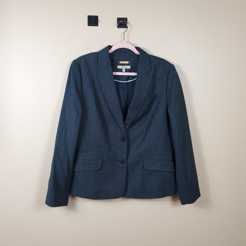Talbots Gray Diamond Print Wool Blend Two Button Blazer Size 14